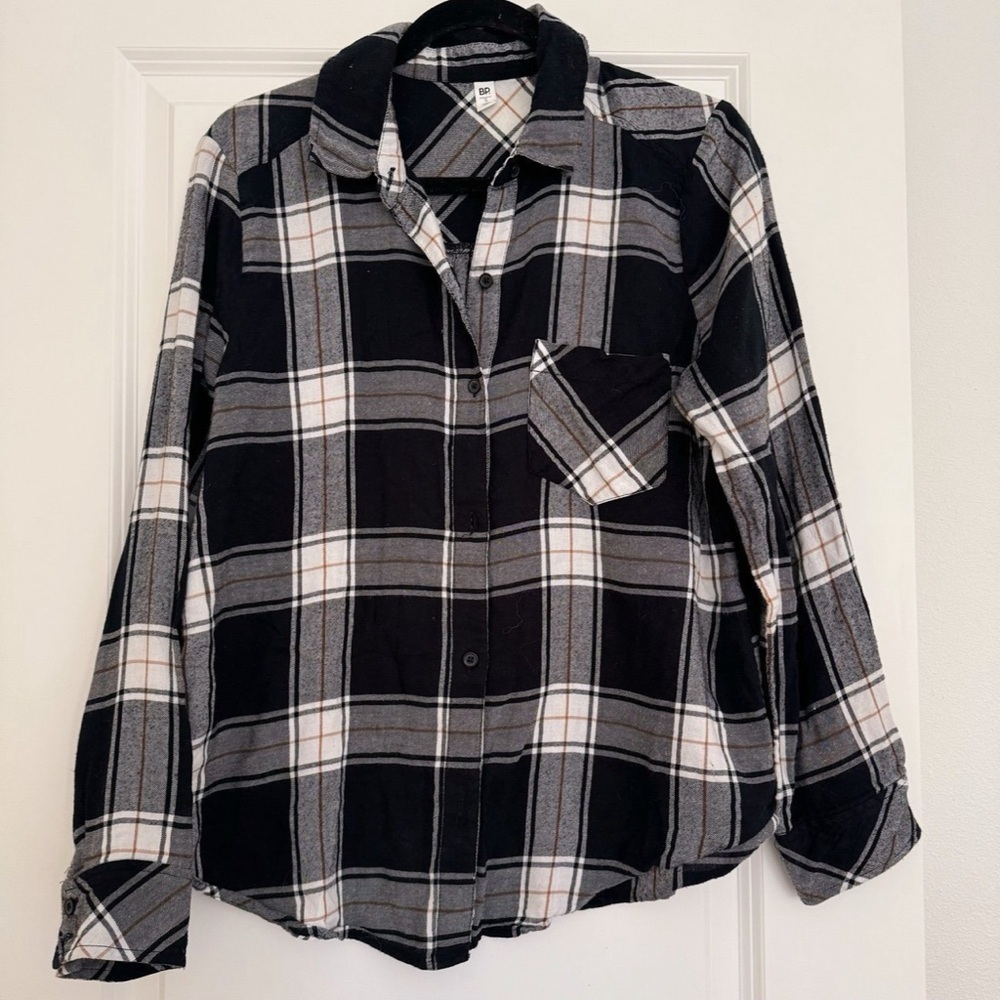 Nordstrom BP women’s black plaid button down flannel shirt top size small 4 6 - Picture 1 of 2